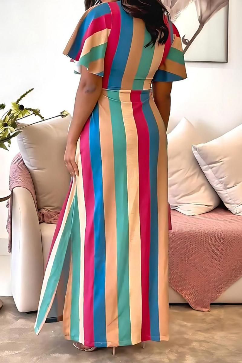 Traje maxi con rayas verticales
