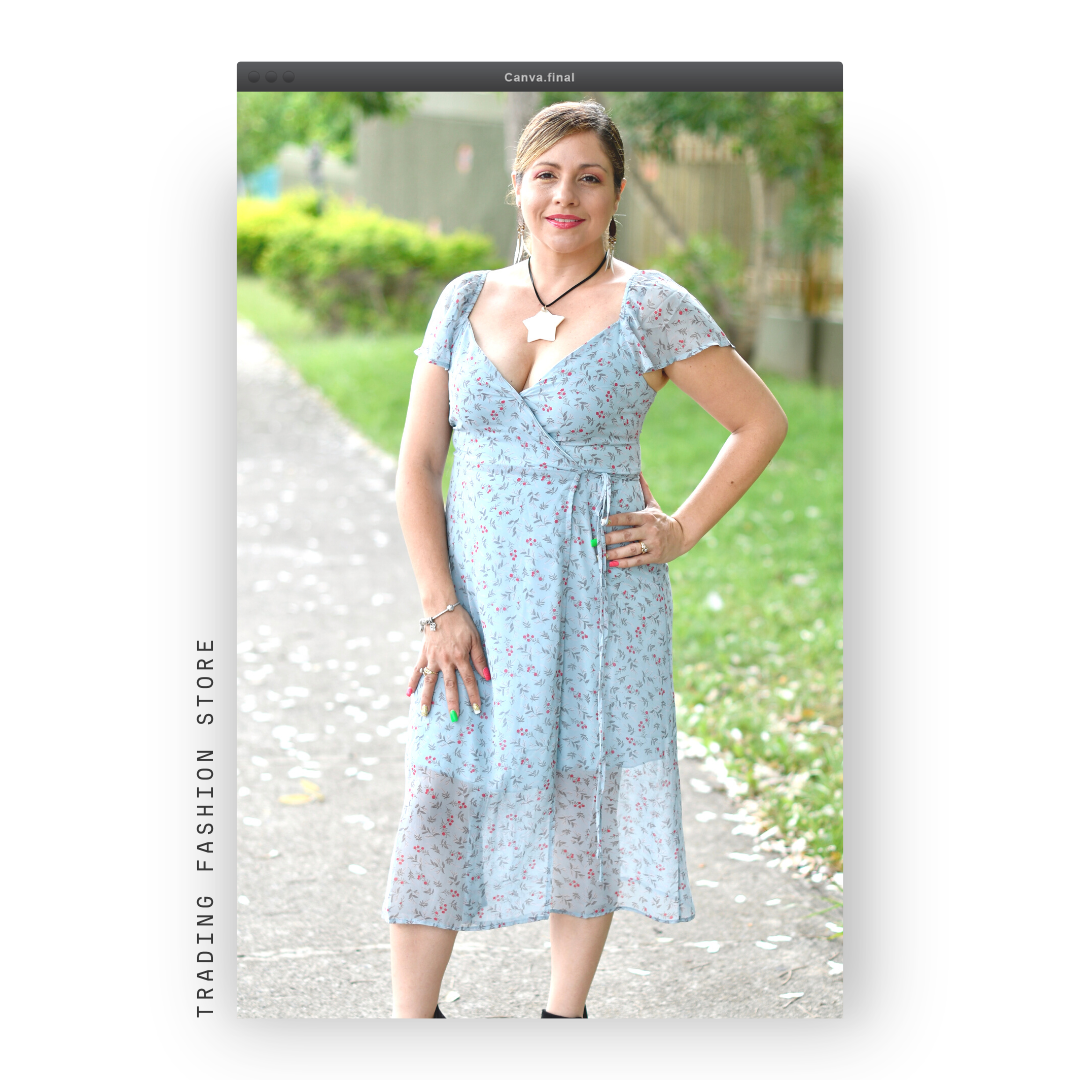 Traje Largo Azul con Flores