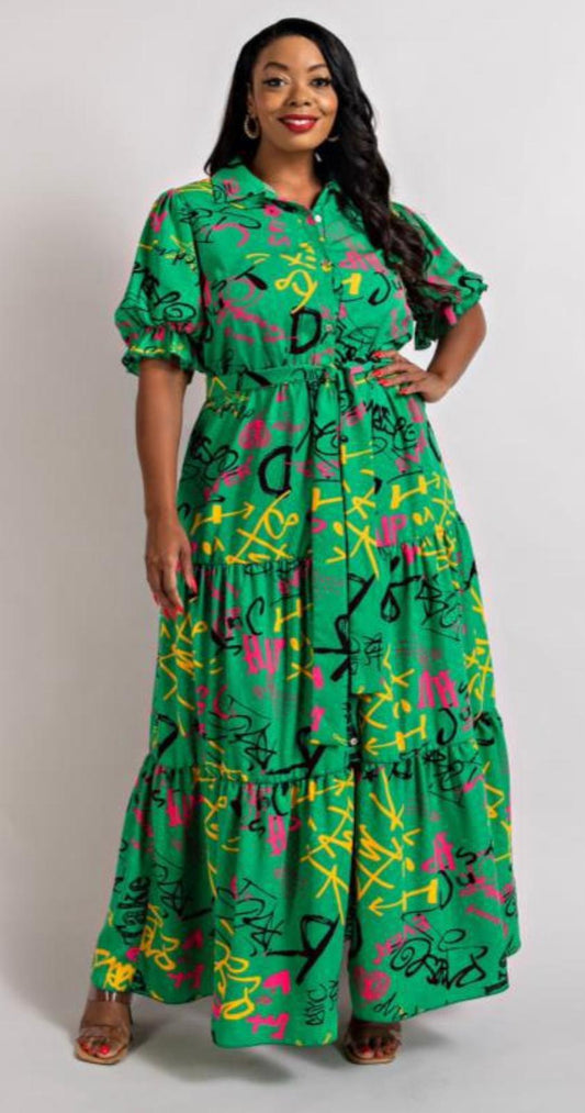 Traje Plus maxi print verde