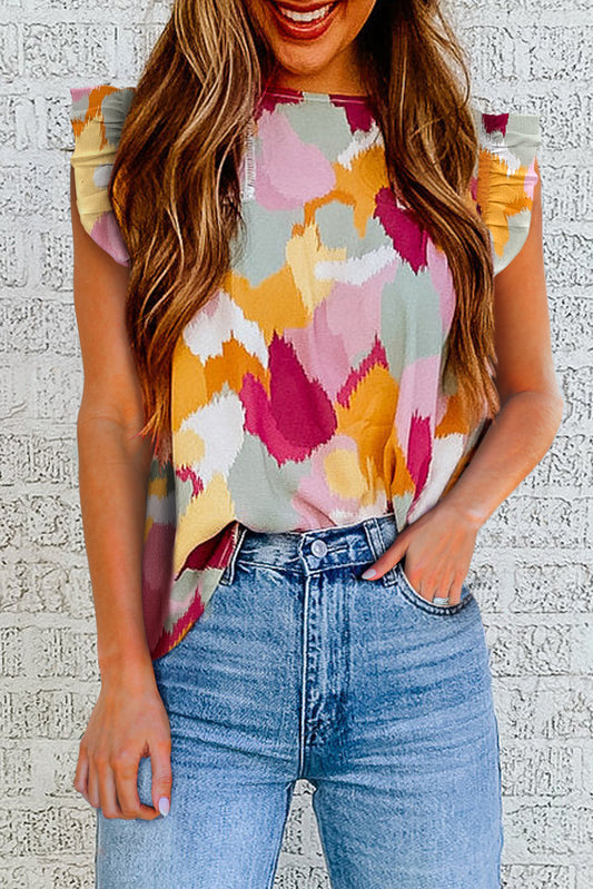 Blusa Multicolor Abstract Printed Flutter Tank