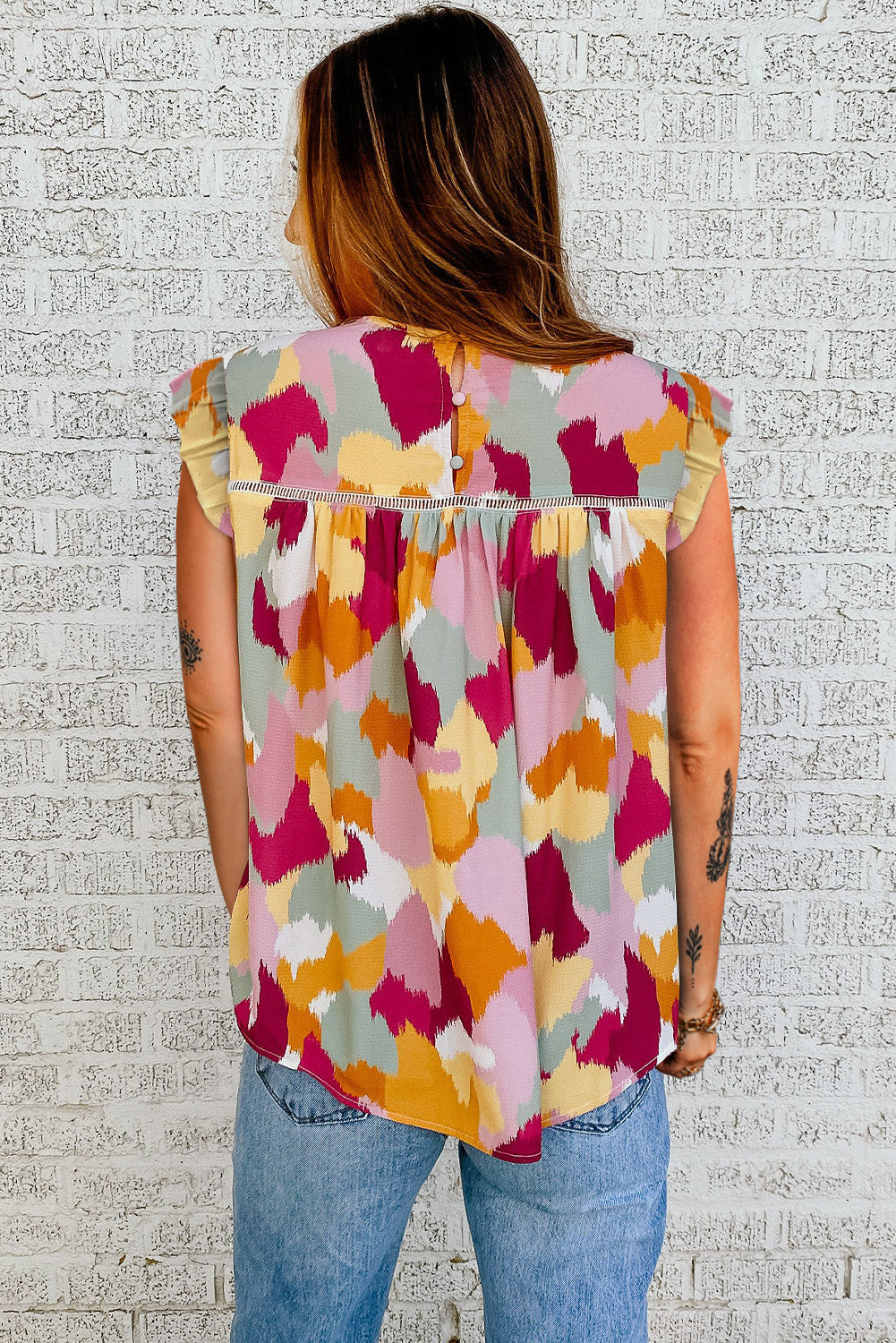 Blusa Multicolor Abstract Printed Flutter Tank