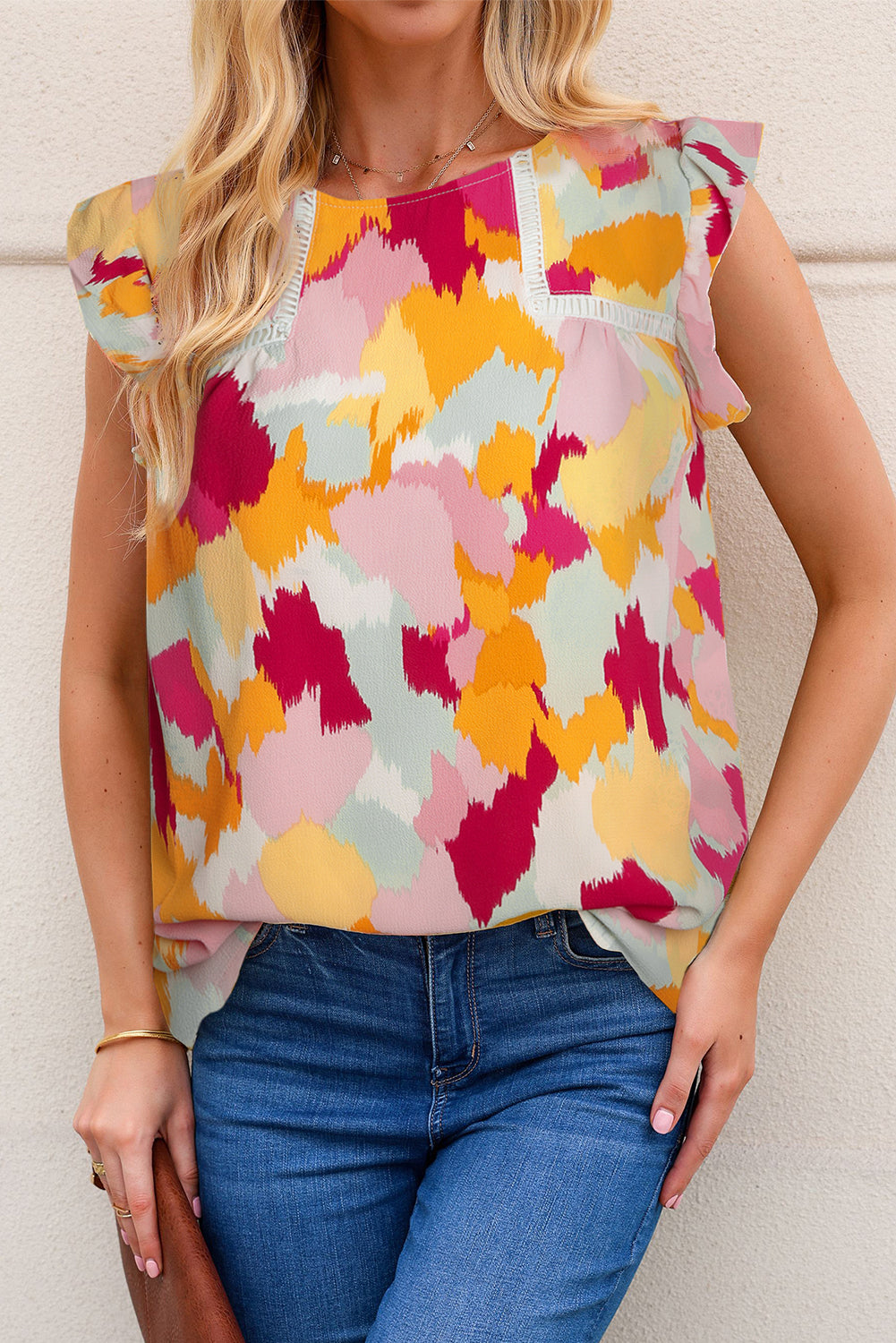 Blusa Multicolor Abstract Printed Flutter Tank