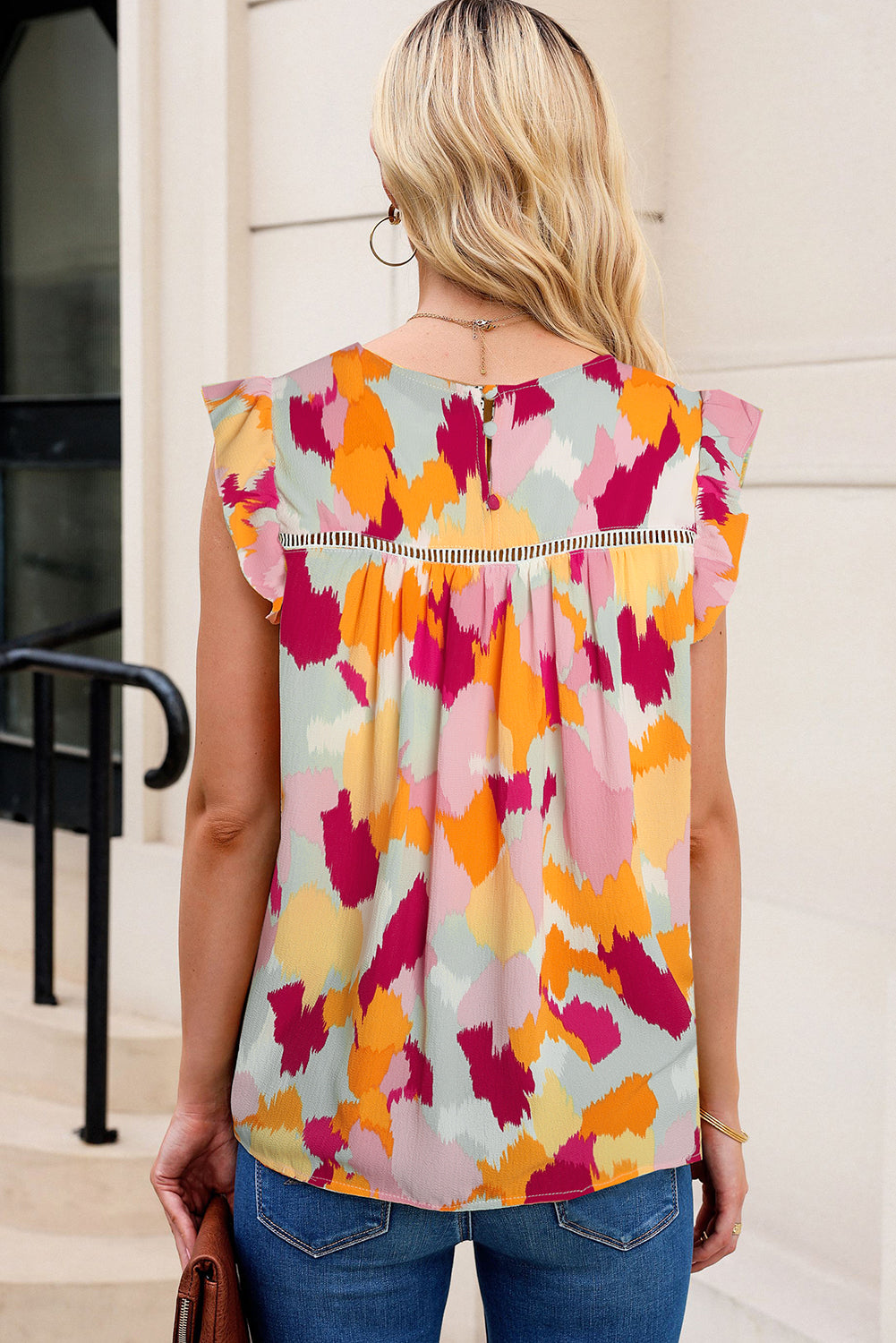 Blusa Multicolor Abstract Printed Flutter Tank