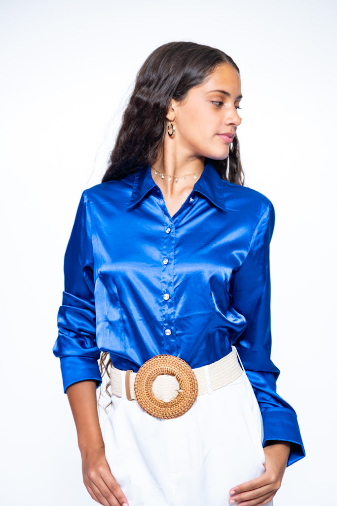 Blusa Azul Satinada