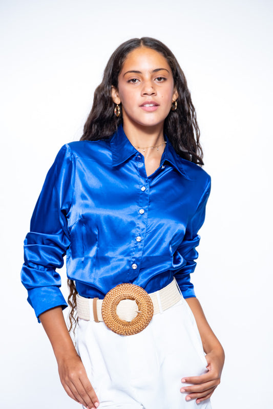 Blusa Azul Satinada