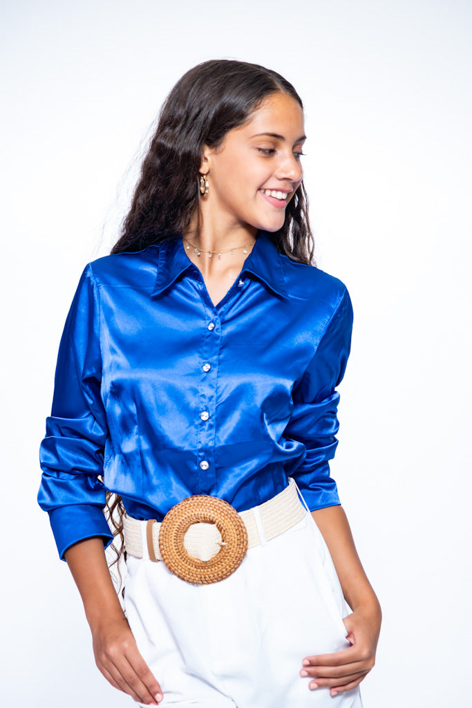 Blusa Azul Satinada