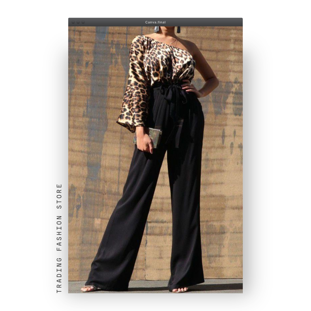 Jumpsuit one shoulder Negro con Leopardo