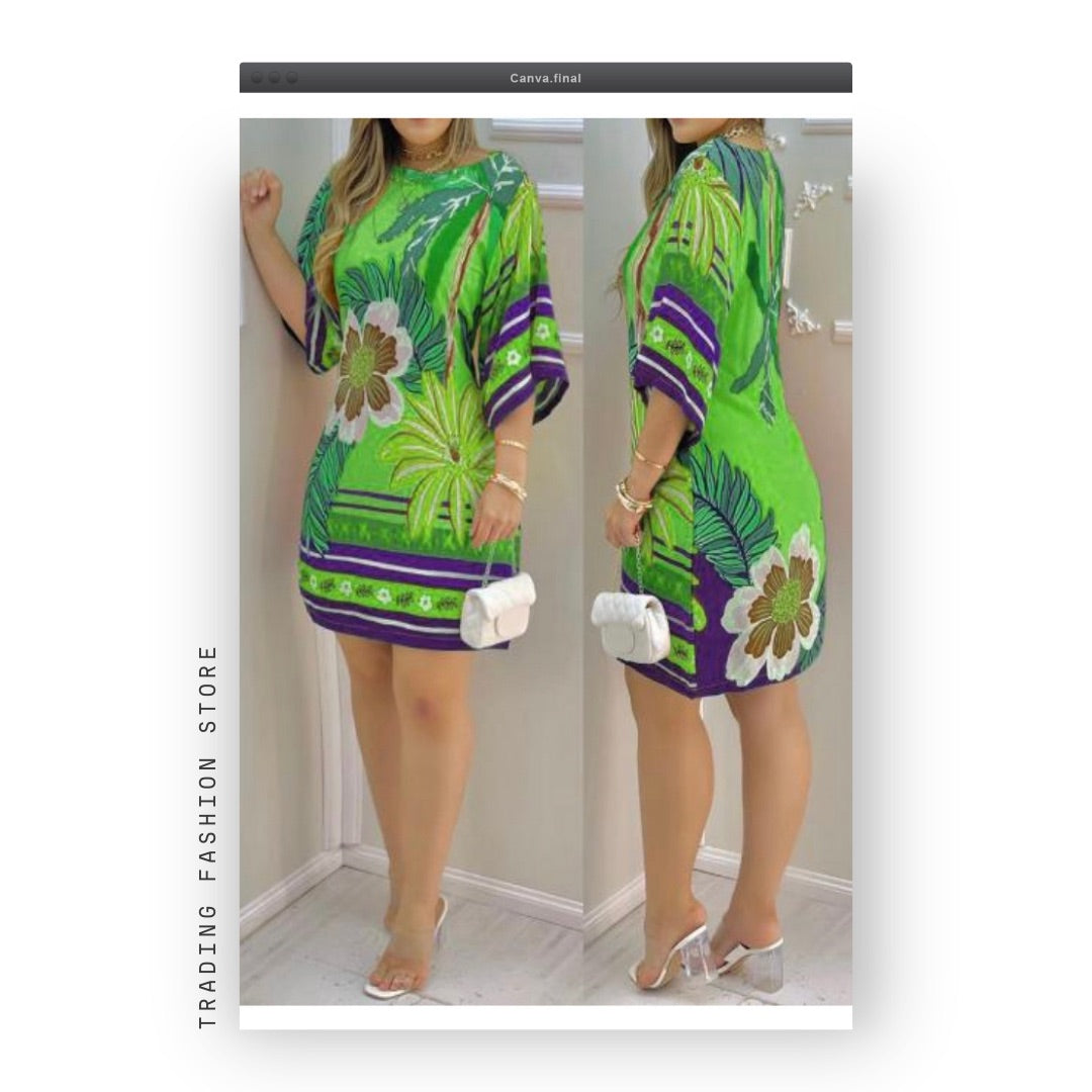 Traje corto con mangas printed de flor y colores brillantes