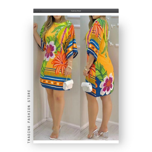 Traje corto con mangas printed de flor y colores brillantes