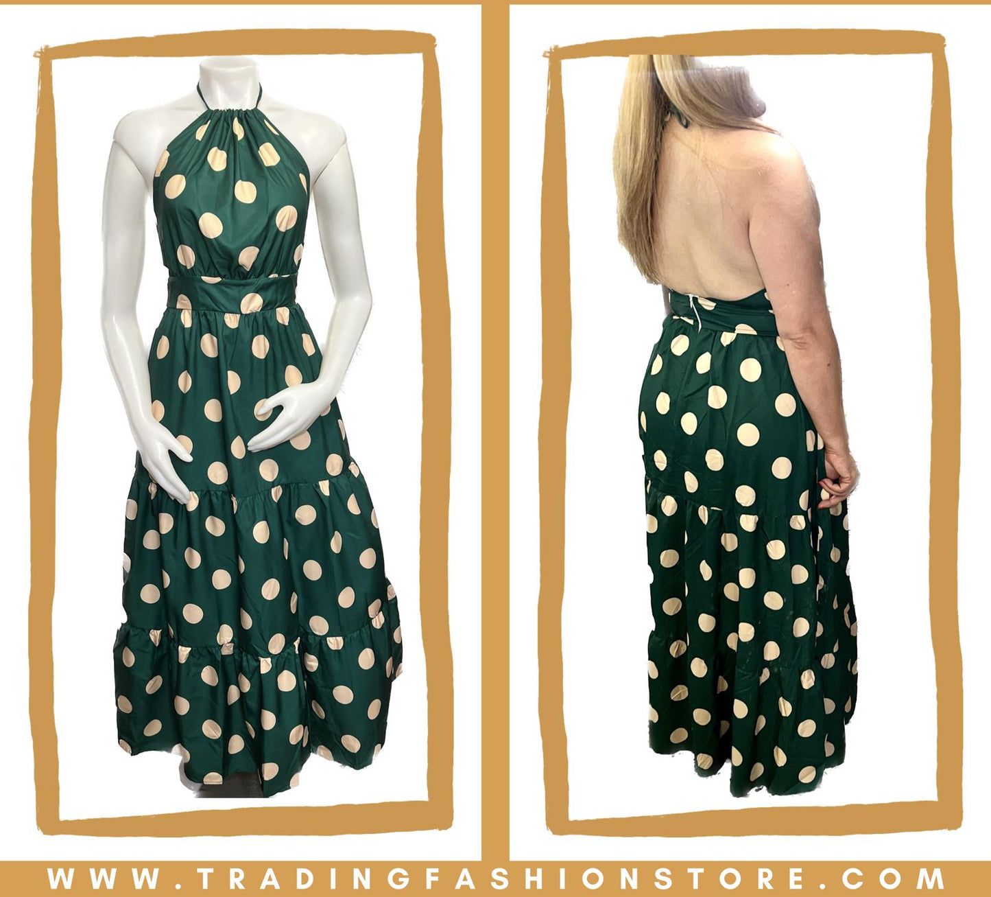 Traje Largo Holter top Verde con Puntos