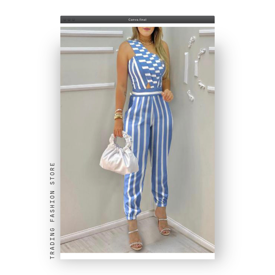 Jumpsuit Jogger “one shoulder” rayas azules y blancas