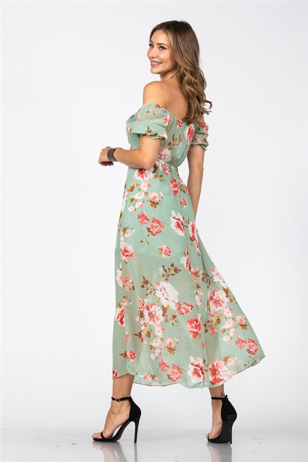 Traje Largo Menta con Flores